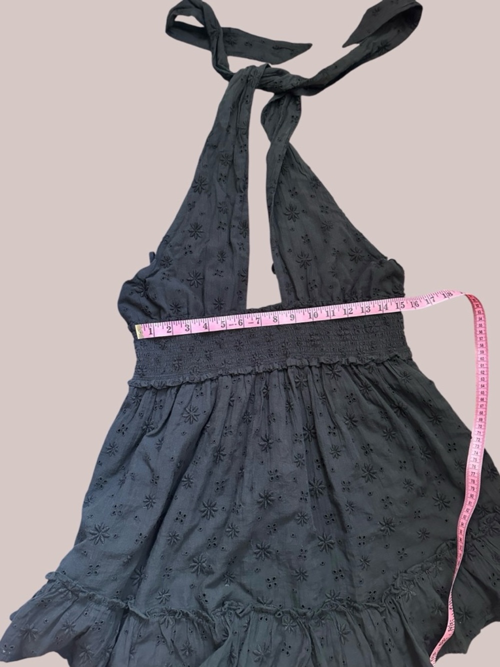 aerie Charcoal Eyelet Smocked Halter Mini Dress - Picture 4 of 6